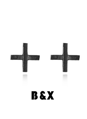 迷你X耳钉925银做旧男款