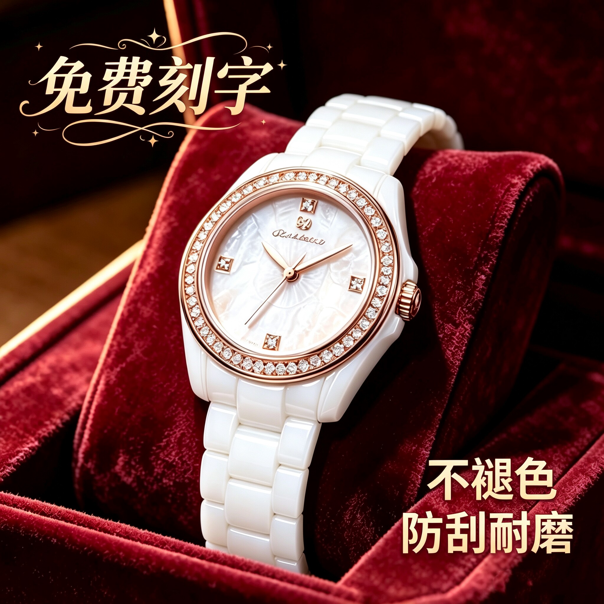 冠豪名牌白色陶瓷手表女士小众轻奢精致简约时尚气质防水品牌女表