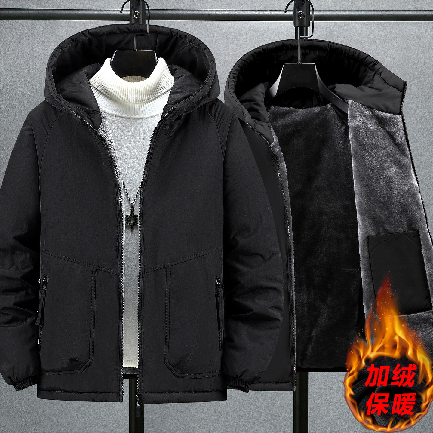 棉衣男士冬季加绒冲锋衣棉服大码御寒防风羊羔毛棉袄加厚保暖外套