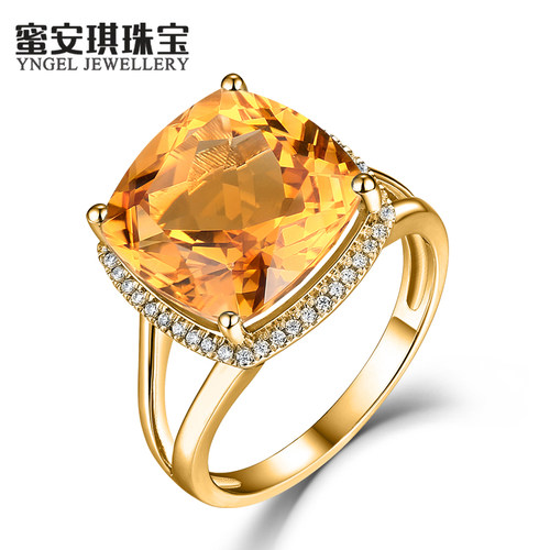 蜜安琪钻石证书时尚黄水晶戒指