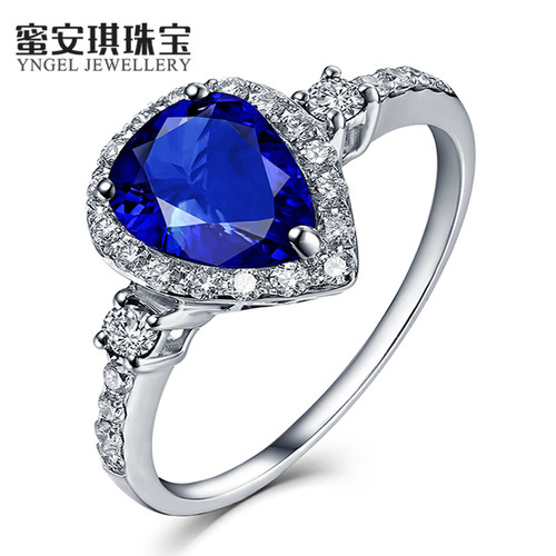 蜜安琪18k白金天然坦桑石戒指