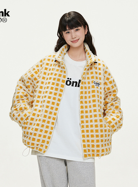 conklab 格纹夹克情侣款秋冬新款仿羊羔绒国潮男复古休闲加厚外套