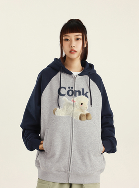 conklab小羊开衫连帽卫衣男秋季宽松情侣插肩袖帽衫潮牌重磅外套