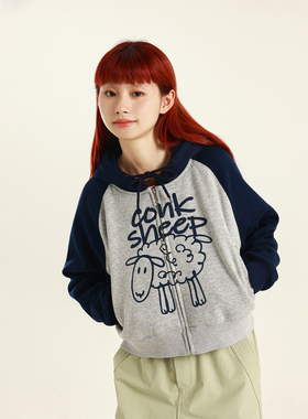 conklab 插肩袖小羊开衫连帽卫衣男秋冬重磅情侣帽衫无性别外套潮