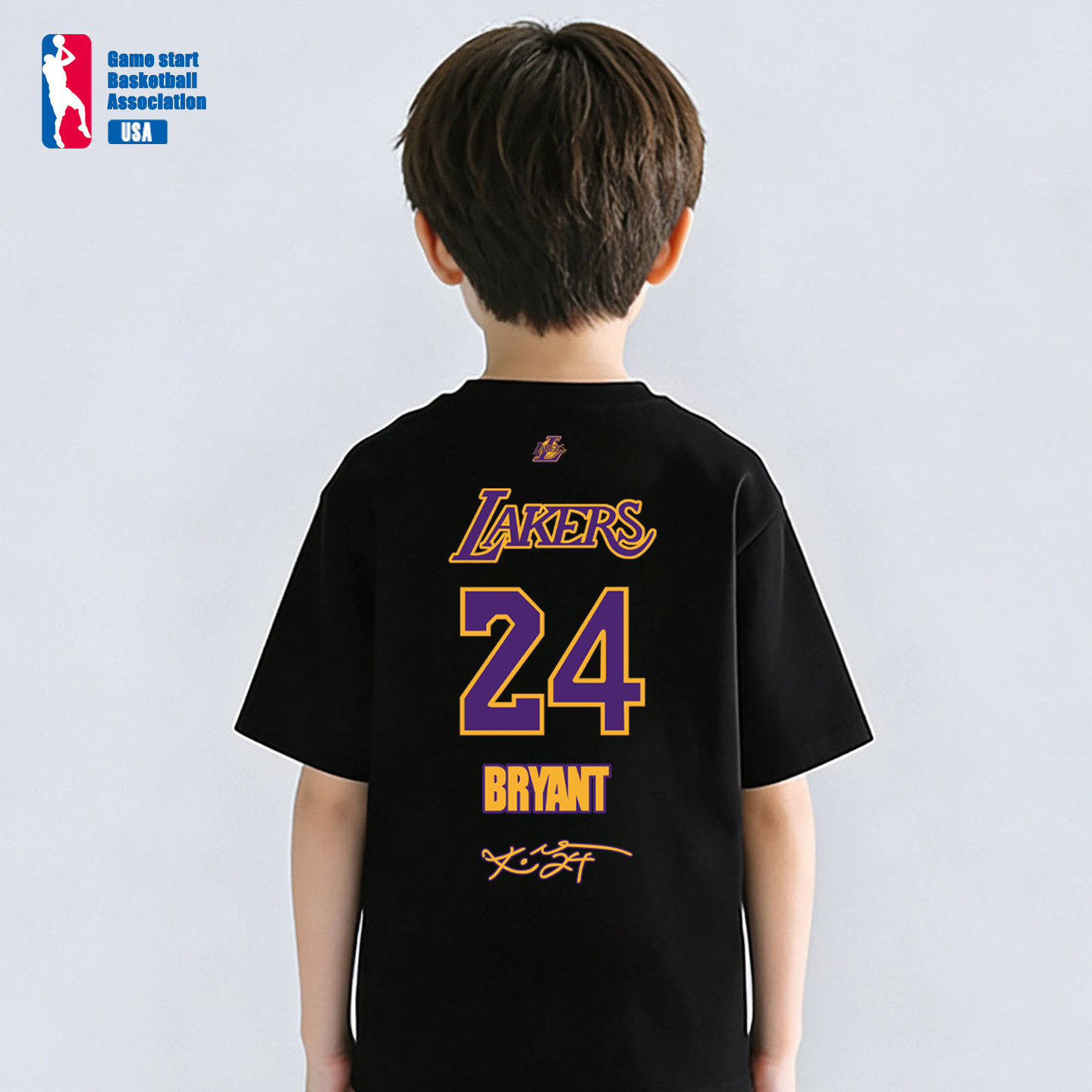 美式湖人队篮球童装投篮服训练服科比儿童冠军球衣运动短袖T恤男