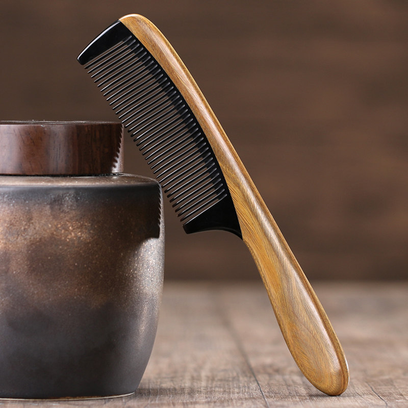 작은 미세 치아 빗 천연 녹색 백단향 빗 경적  정전기 방지 남성 및 여성 탈모 마사지 빗  빗 어린이 빗