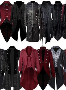 万圣节燕尾服中世纪复古服装中长朋克男款吸血鬼伯爵礼服绅士服