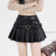 甜酷辣妹半身裙女春秋新款 百搭高腰a字PU皮裙百褶裙小个子短裙子