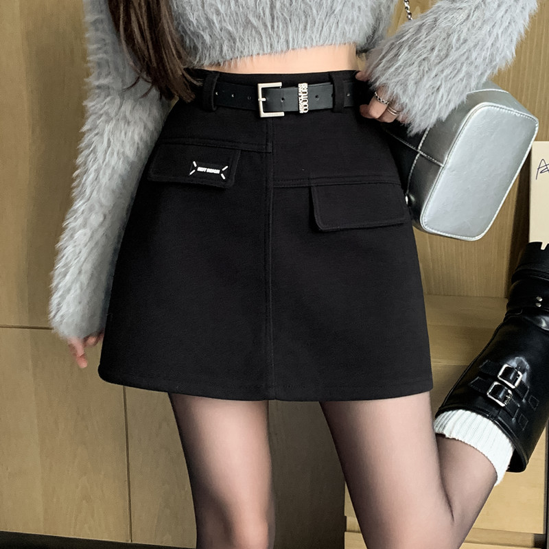 秋季休闲遮肉毛呢百搭A字短裙女2023新款秋冬显瘦气质包裙半身裙