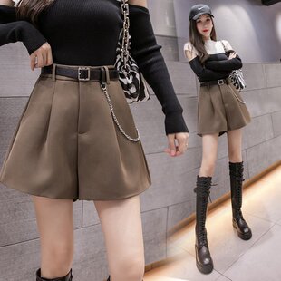 西装短裤女2023新款秋冬季外穿靴裤高腰阔腿裤直筒宽松休闲裤裤子