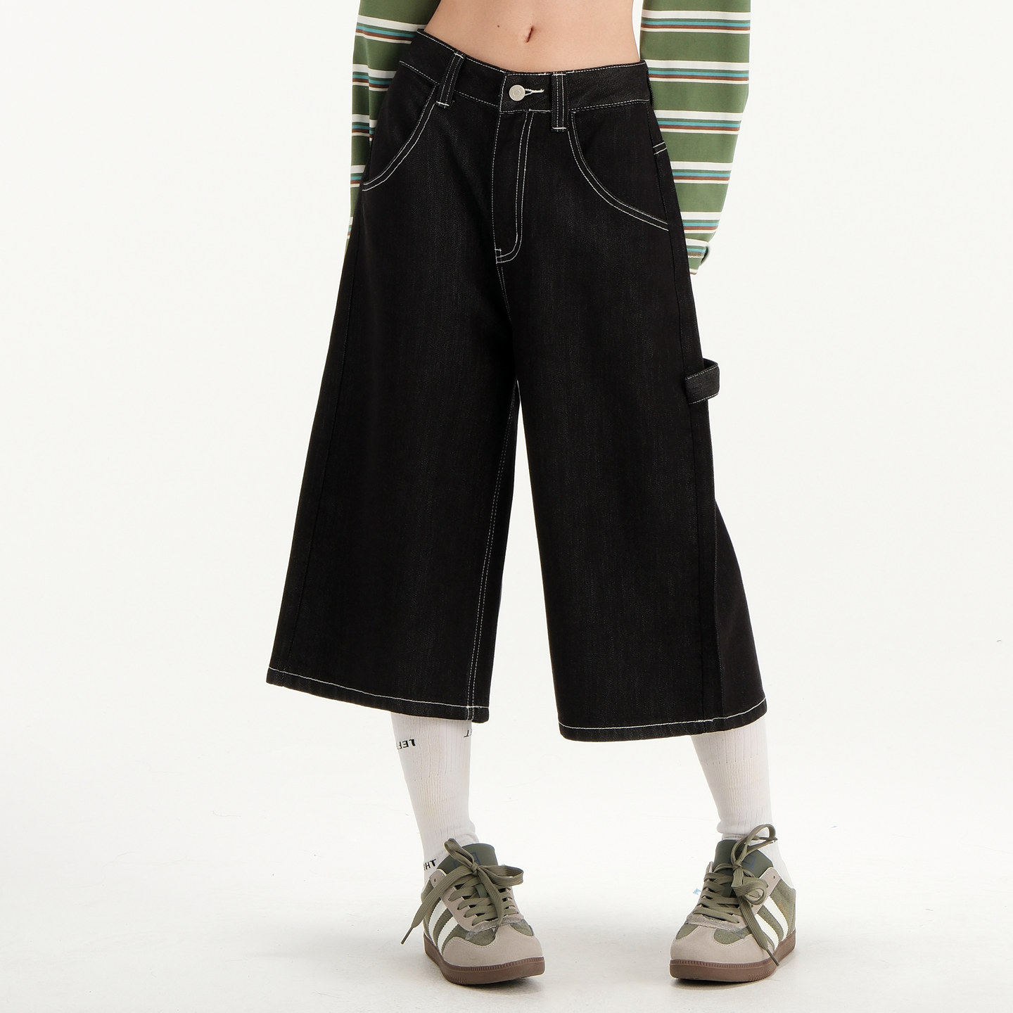 美式黑金复古七分牛仔裤女2025夏季新款设计感高腰显瘦阔腿直筒裤,女装/女士精品,牛仔裤,淘宝优惠券,粉丝福利购,淘宝优惠卷