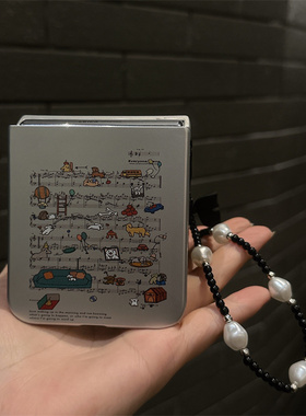 乐谱涂鸦适用小米mix2手机壳三星Zflip7华为Pocket折叠卡通荣耀OPPO FindN3摩托罗拉razr60电镀PuraX2保护套