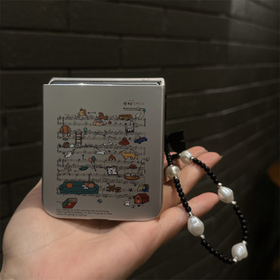 乐谱涂鸦适用小米mix2手机壳三星Zflip7华为Pocket折叠卡通荣耀OPPO FindN3摩托罗拉razr60电镀PuraX2保护套