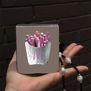 紫色薯条适用小米mix2手机壳三星Zflip7华为Pocket折叠荣耀OPPO 电镀PuraX保护套5 FindN3摩托罗拉razr60新款