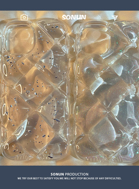 Sonun春夏透明菱格细闪适用苹果16手机壳卡通男女iphone15情侣高级xs简约14新款xr薄plus硅胶13promax保护套2