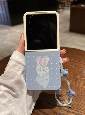 蓝色蕾丝爱心适用小米mix2手机壳三星Zflip7华为Pocket折叠荣耀OPPO FindN3摩托罗拉razr60新款PuraX保护套5