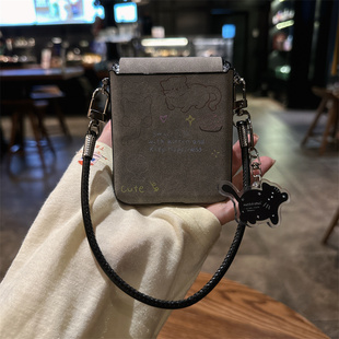 线条猫咪适用小米mix2手机壳小折叠V三星Zflip7华为Pocket3荣耀OPPO 2摩托罗拉50秋冬PuraX保护套6 FindN3新款