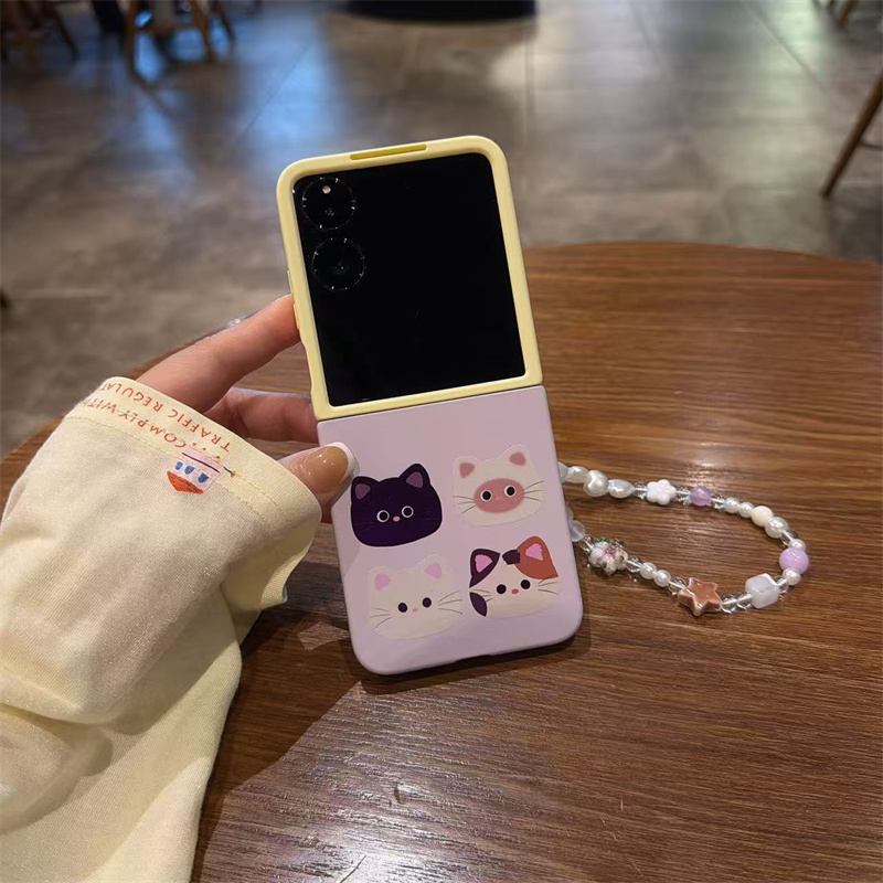 撞色四个猫头折叠屏手机壳