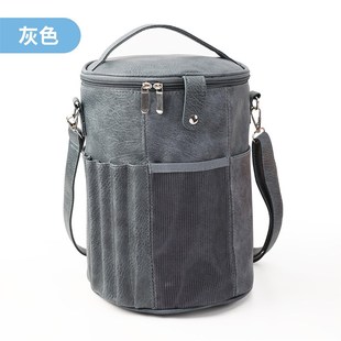 毛线收纳袋PU圆桶毛线钩针棒针收纳包大容量多功能编织工具整理包
