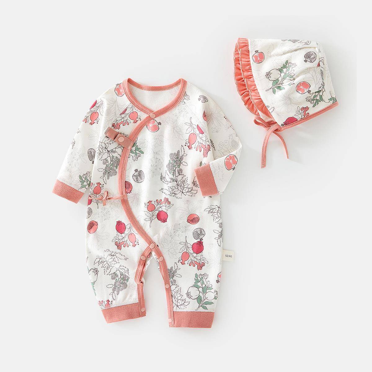 新生儿连体衣婴儿无骨哈衣春秋纯棉初生和尚服爬服男女宝宝送胎帽