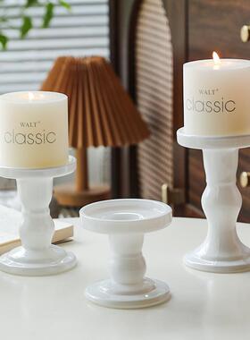 欧式简约轻奢白色罗马柱玻璃烛台装饰摆件高脚底座香薰蜡烛台座