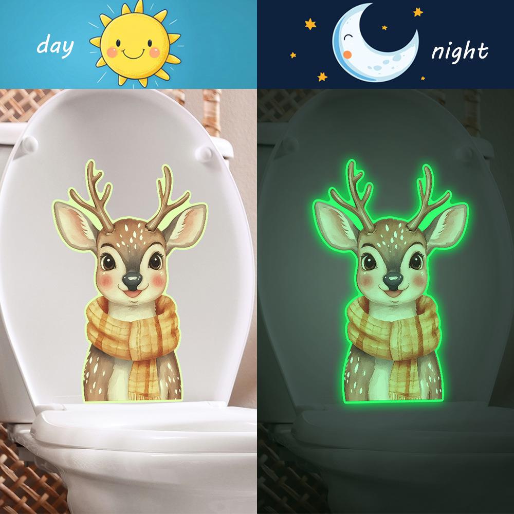 外贸飞梵MG-YM005夜光水彩戴围巾梅花鹿浴室马桶装饰贴纸自粘