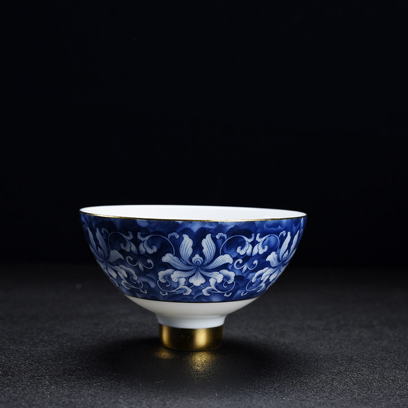 馨玉坊 锦上添花灯盏杯子大号功夫茶具品茗杯个人杯青花瓷茶杯