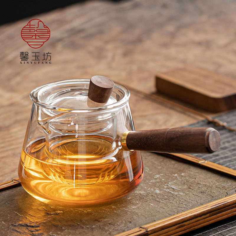 透明玻璃侧把壶煮茶壶耐高温电陶炉泡茶壶木把过滤茶壶功夫茶具
