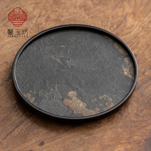 轻奢岩石纹理圆形托盘家用小茶台高档干泡茶盘餐盘收纳盘茶奉壶承