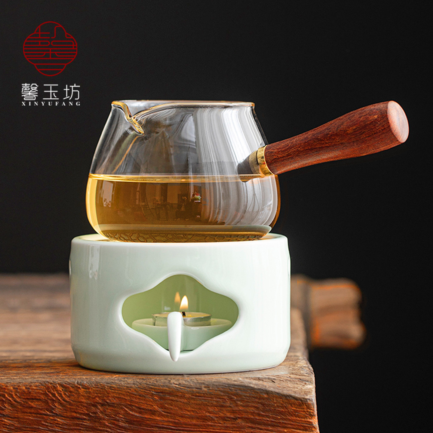 馨玉坊粉绿白陶瓷温茶炉家用侧把公杯茶水加热底座蜡烛暖茶台百搭,餐饮具,煮茶炉,淘宝优惠券,粉丝福利购,淘宝优惠卷