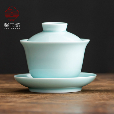 新款青瓷三才盖碗家用功夫茶具一壶两杯陶瓷敬茶碗沏茶杯单个简约