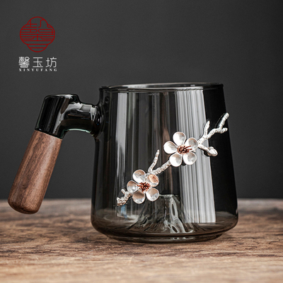 馨玉坊锡制梅花创意玻璃水杯