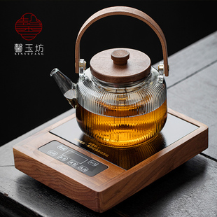耐热玻璃养生泡茶提梁壶围炉煮茶炉 轻奢胡桃木电陶炉煮茶烧水套装