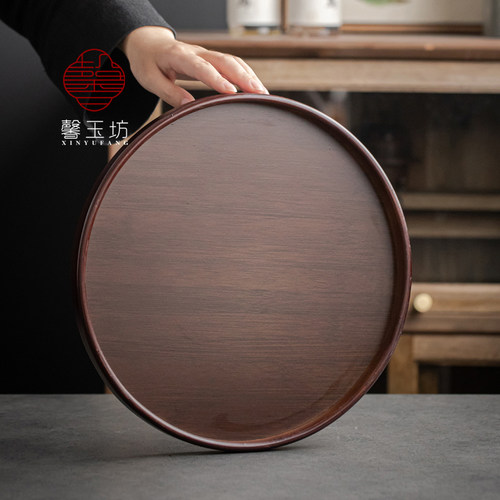 馨玉坊简约风圆形擦色竹托盘