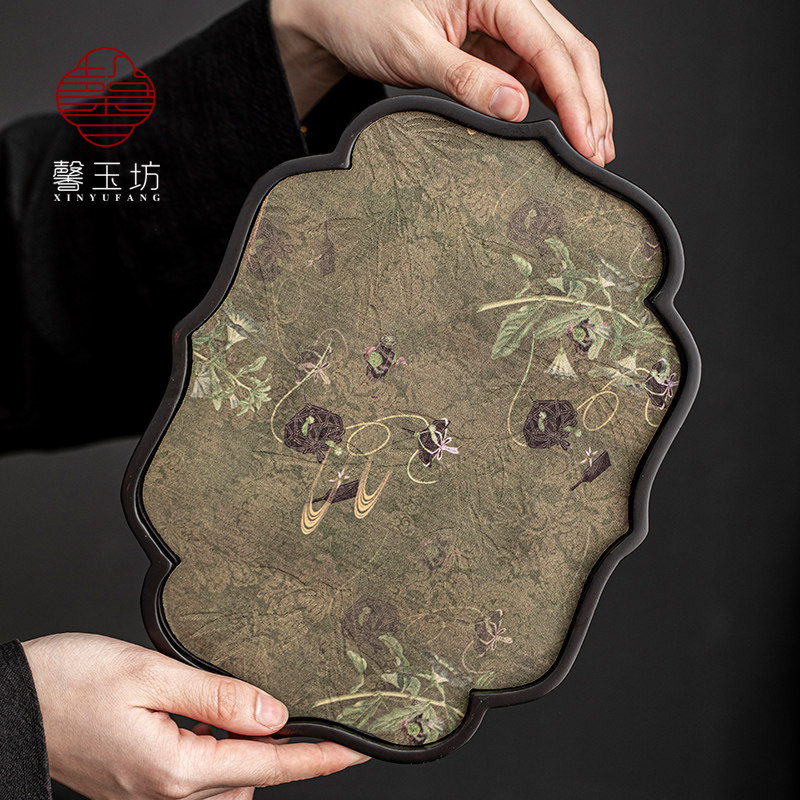 中式创意防水织锦干泡茶盘套装家用小型茶台覆古风茶托 托盘竹制