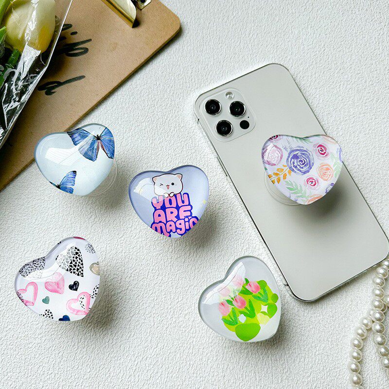 小清新ins粘贴式可伸缩手机气囊支架背贴桌面日系爱心郁金香蝴蝶