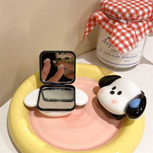 可爱ins风流汗小狗背贴可伸缩气囊手机壳支架翻盖镜子贴随身补妆