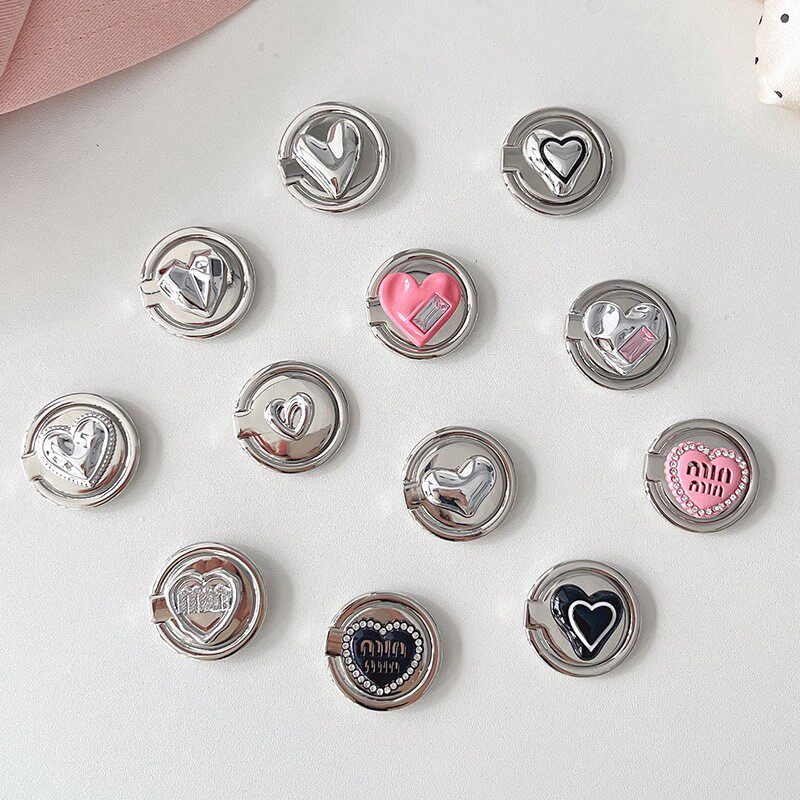 电镀指环扣圆形背贴爱心水钻高级感韩国ins风手机指环支架桌面女