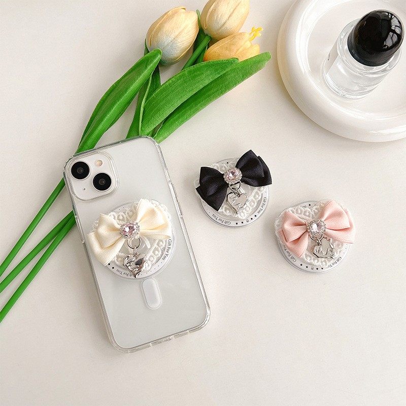 蕾丝爱心水钻领结手机气囊支架磁吸magsafe可伸缩拆卸桌面看追剧