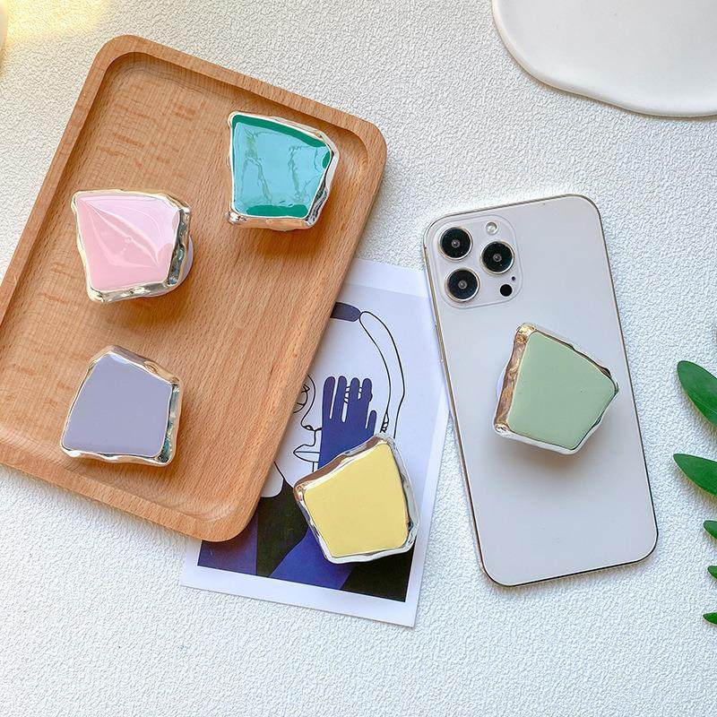 创意手机气囊支架电镀金属方块简约高级感背贴可伸缩桌面支撑纯色