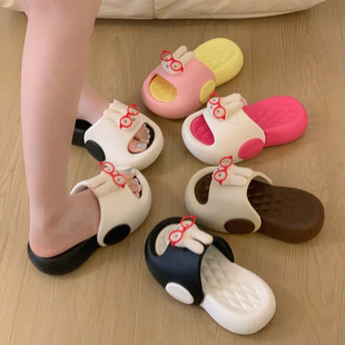 呆萌眼镜小兔一字拖夏季厚底外穿舒适百搭女款室内居家休闲凉拖鞋