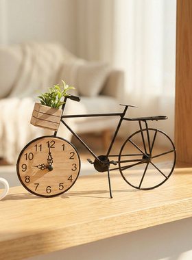 创意自行车木质桌面时钟摆件