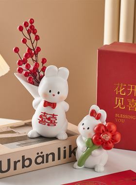 【送礼佳品】花开见喜兔子