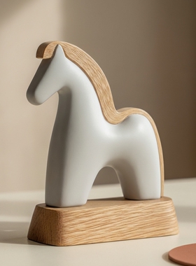 北欧创意木质蓝色小马摆件家居装饰品创意儿童房间卧室床头柜布置