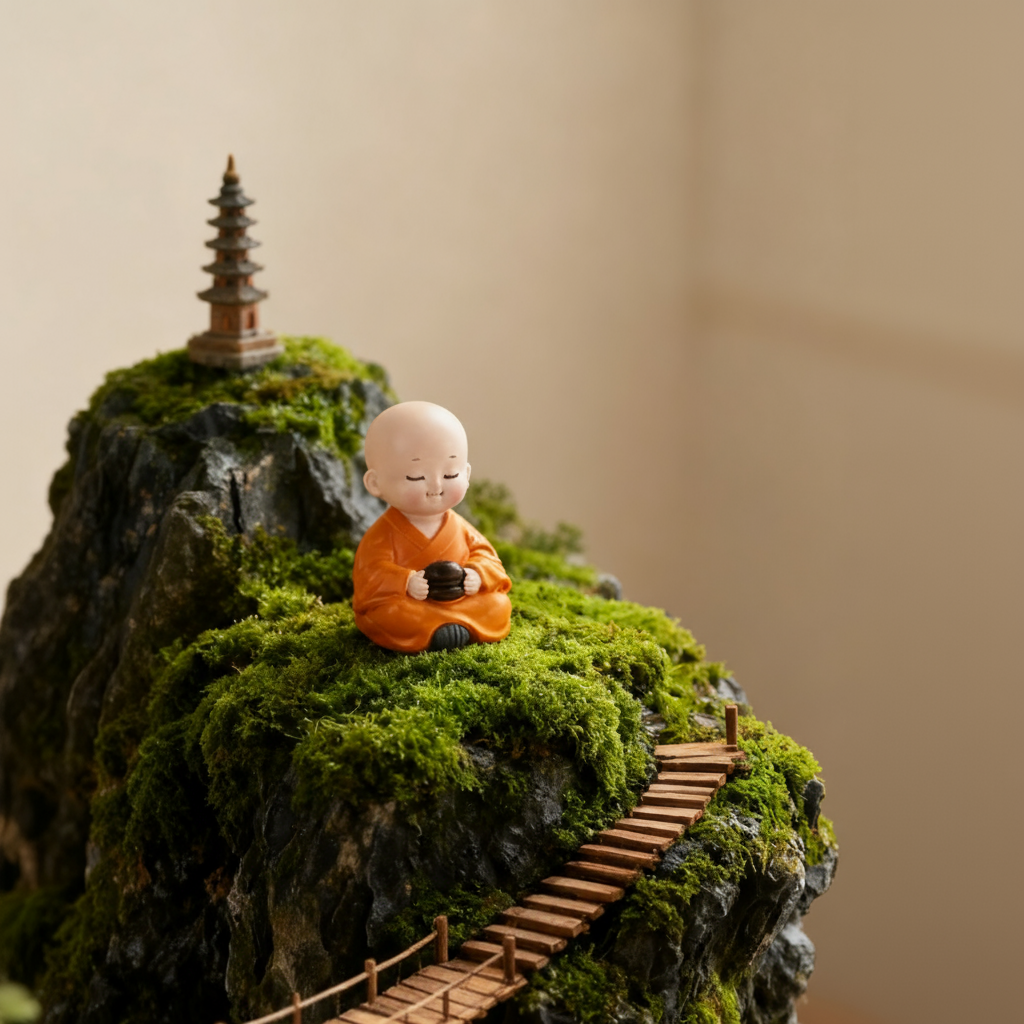禅意小和尚陶瓷摆件中式禅学