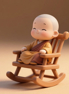 禅意可爱小和尚木质摇椅摆件