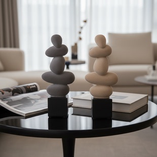 现代简约石材平衡摆件客厅茶几装饰品创意艺术高级感桌面摆设