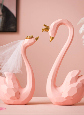 天鹅摆件一对客厅酒柜高级家居装饰品订婚新婚结婚礼物送新人闺蜜