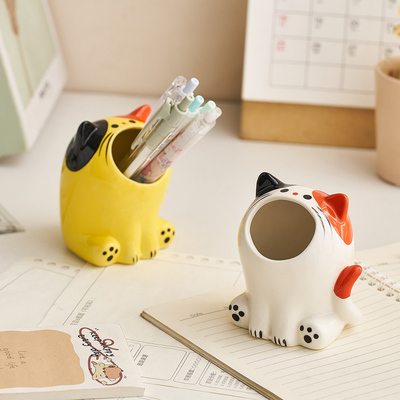 大嘴巴猫咪笔筒收纳摆件