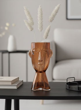 北欧轻奢人头造型玻璃花瓶摆件